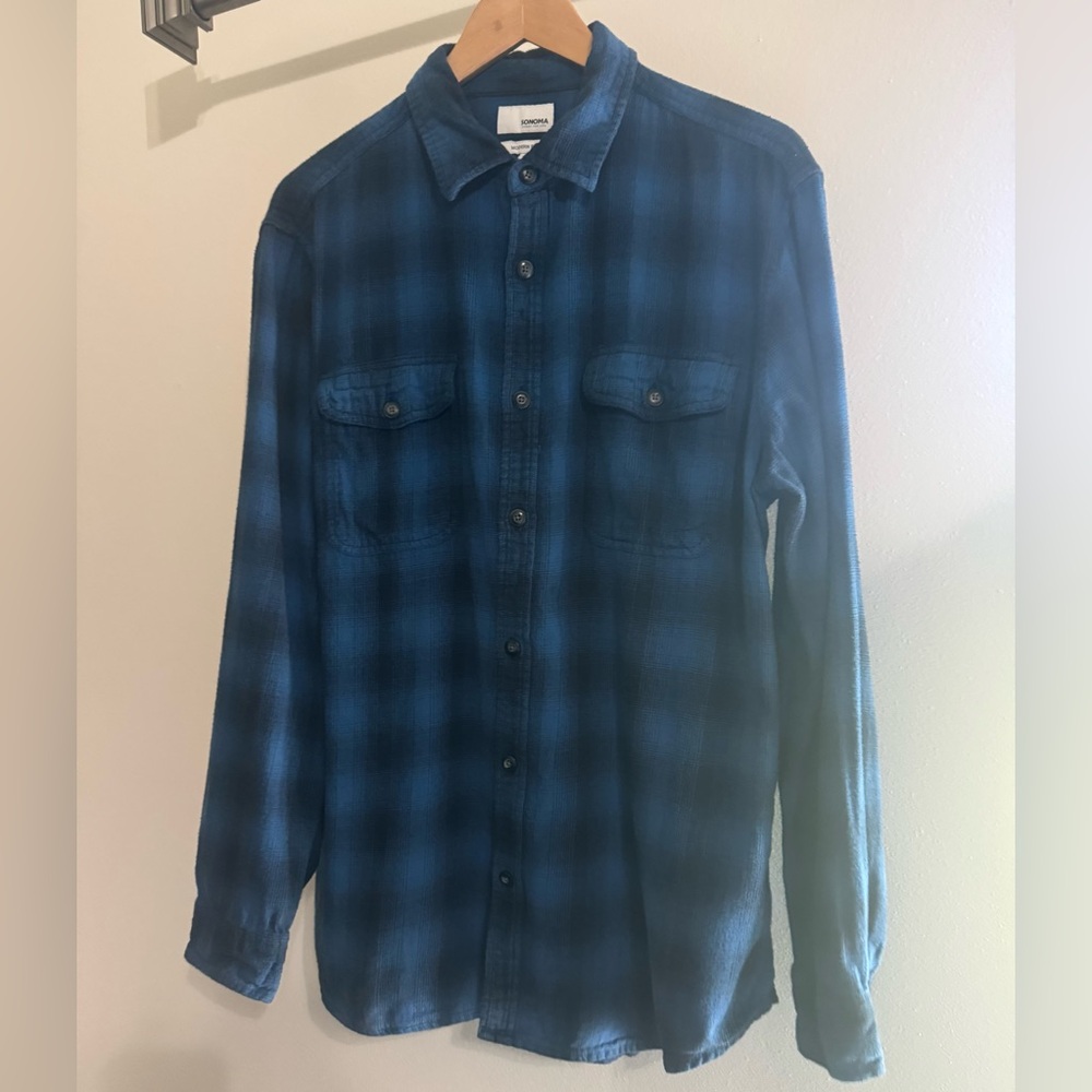 Sonoma Navy and Black Plaid Men's Shirt